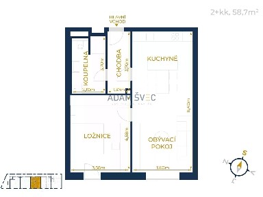 Pronájem bytu 2+kk 58 m²