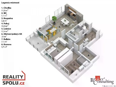 Pronájem bytu 3+kk 86 m²