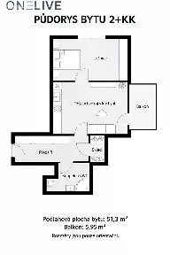 Pronájem bytu 2+kk 51 m²