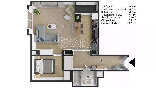 Prodej bytu 1+kk 61 m²