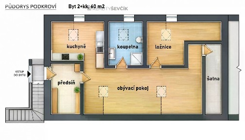 Pronájem bytu 2+kk 60 m²