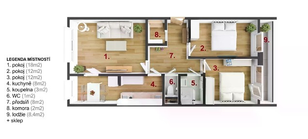 Pronájem bytu 3+1 83 m²