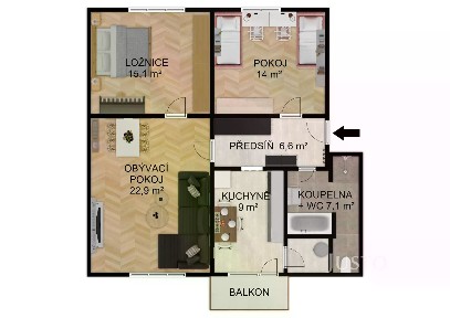 Prodej bytu 3+1 75 m²