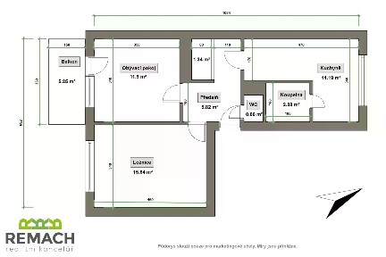 Pronájem bytu 2+1 51 m²