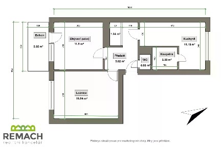 Pronájem bytu 2+1 51 m²