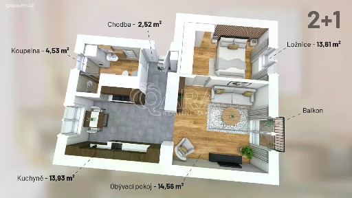 Pronájem bytu 2+kk 52 m²