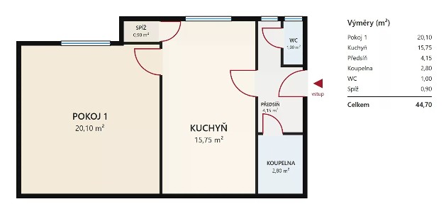 Prodej bytu 2+kk 45 m²