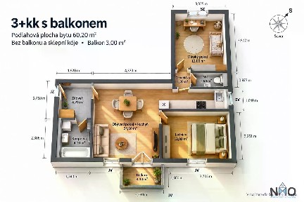 Prodej bytu 3+kk 60 m²